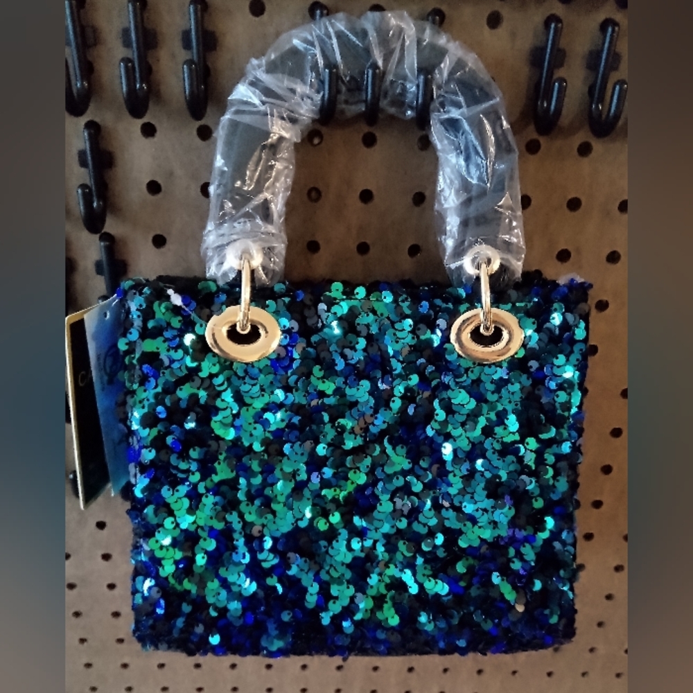 Blue Green Sequin Small Square Handbag